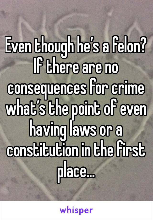 Even though he’s a felon? If there are no consequences for crime what’s the point of even having laws or a constitution in the first place... 