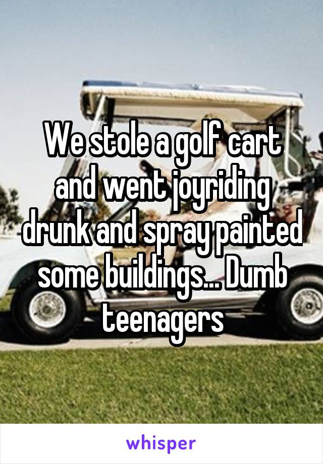 We stole a golf cart and went joyriding drunk and spray painted some buildings... Dumb teenagers