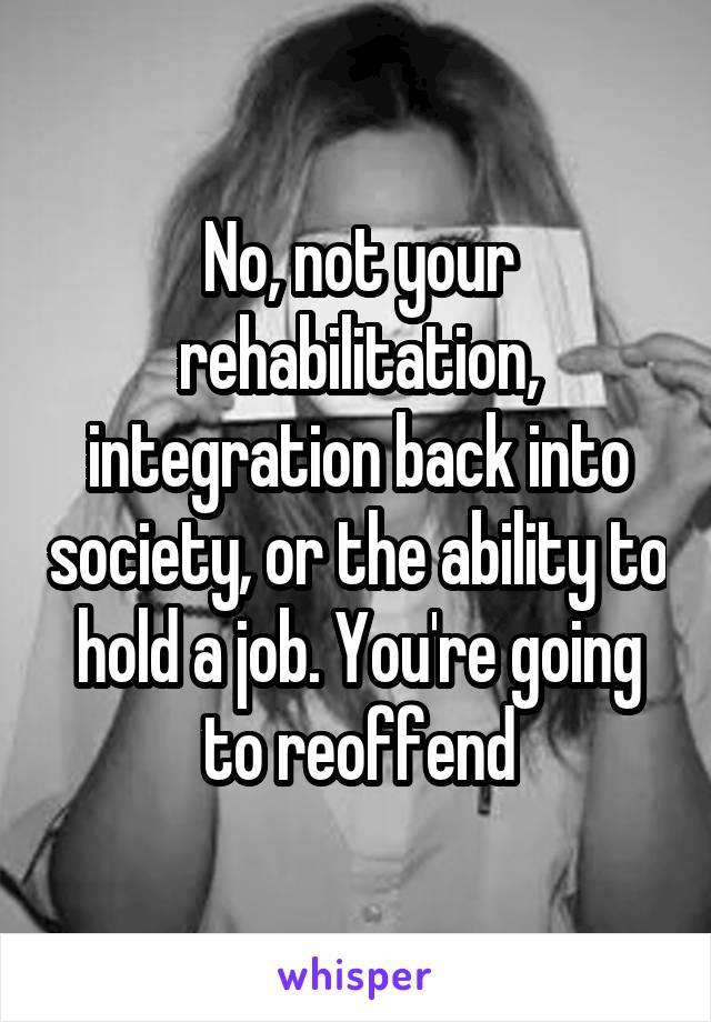 No, not your rehabilitation, integration back into society, or the ability to hold a job. You're going to reoffend