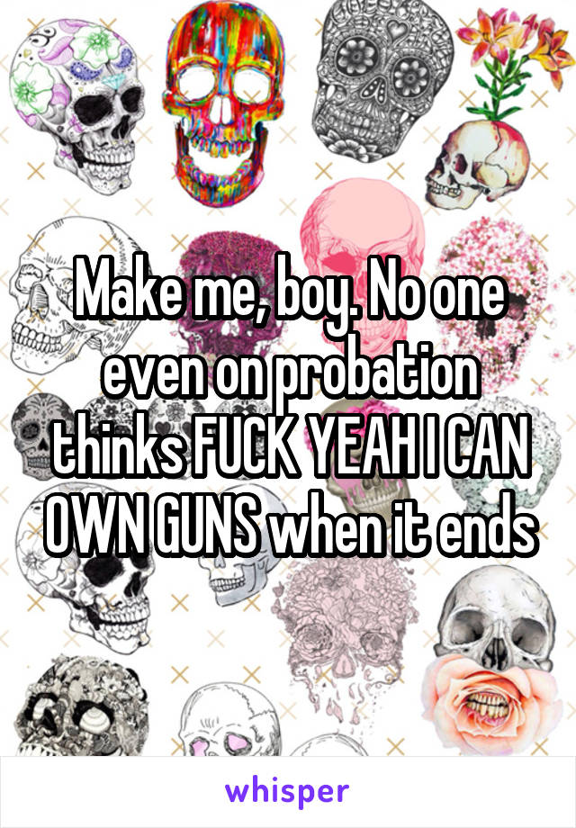 Make me, boy. No one even on probation thinks FUCK YEAH I CAN OWN GUNS when it ends