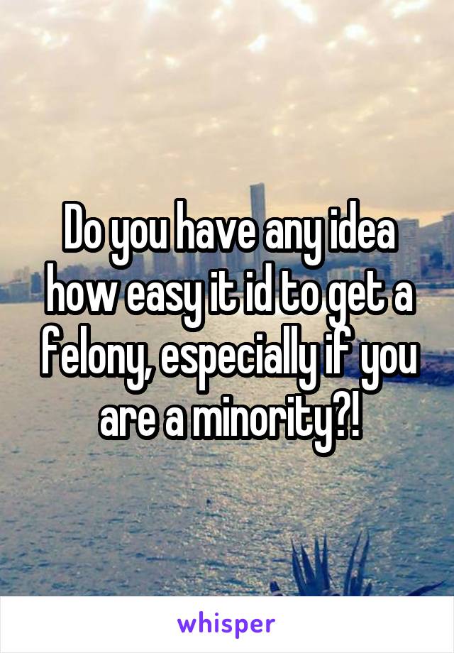 Do you have any idea how easy it id to get a felony, especially if you are a minority?!