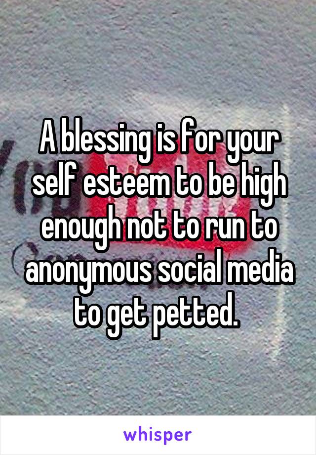 A blessing is for your self esteem to be high enough not to run to anonymous social media to get petted. 