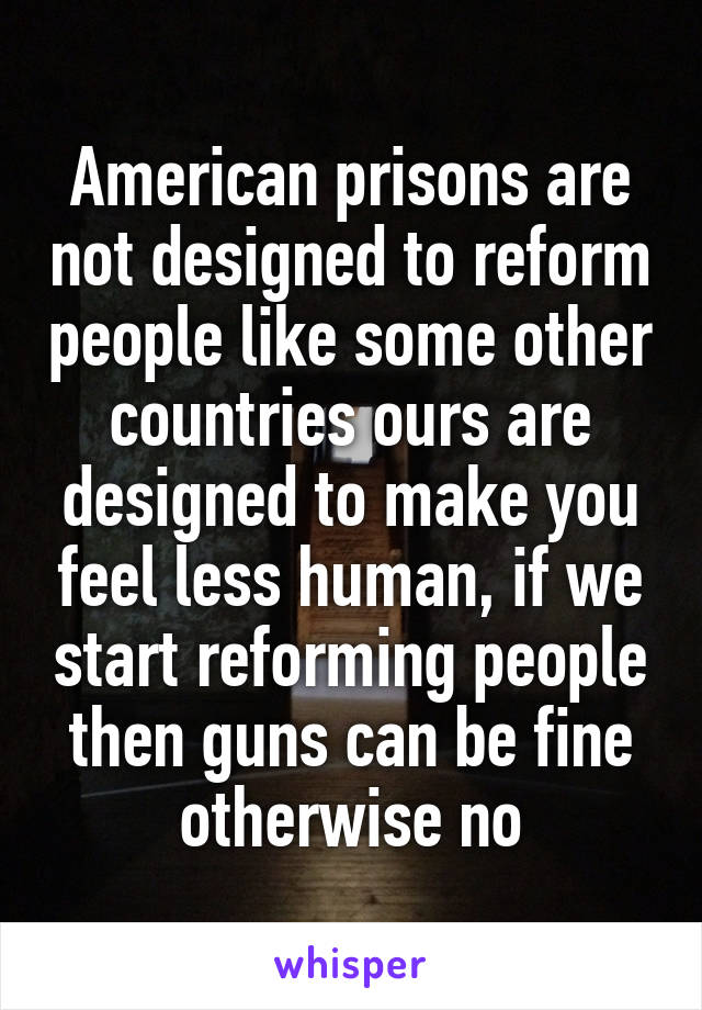 American prisons are not designed to reform people like some other countries ours are designed to make you feel less human, if we start reforming people then guns can be fine otherwise no