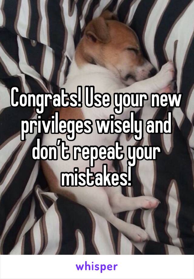 Congrats! Use your new privileges wisely and don’t repeat your mistakes!