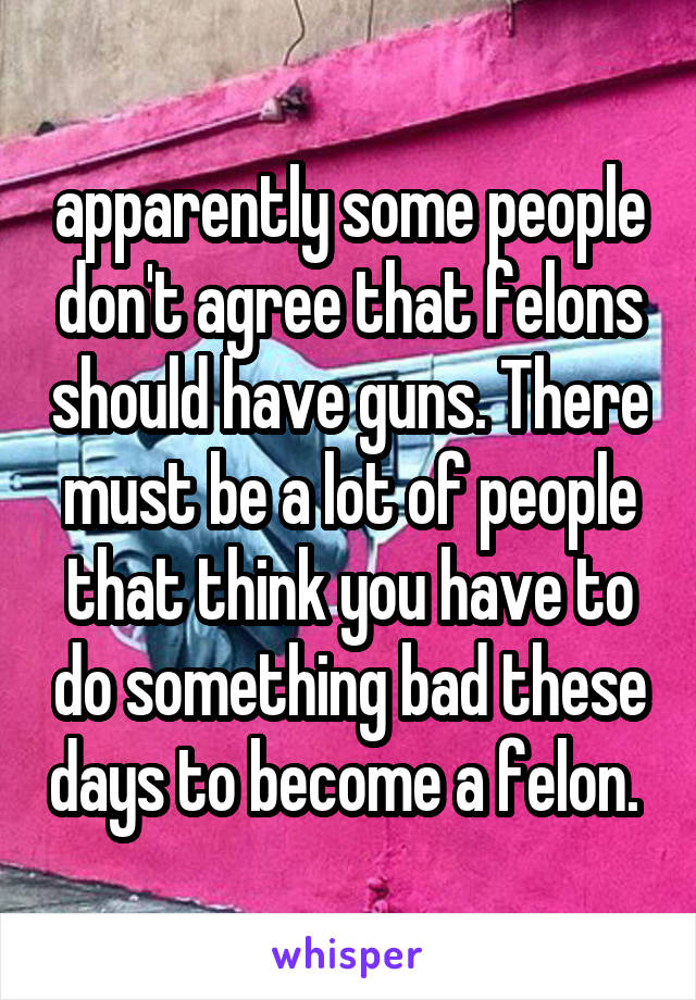 apparently some people don't agree that felons should have guns. There must be a lot of people that think you have to do something bad these days to become a felon. 