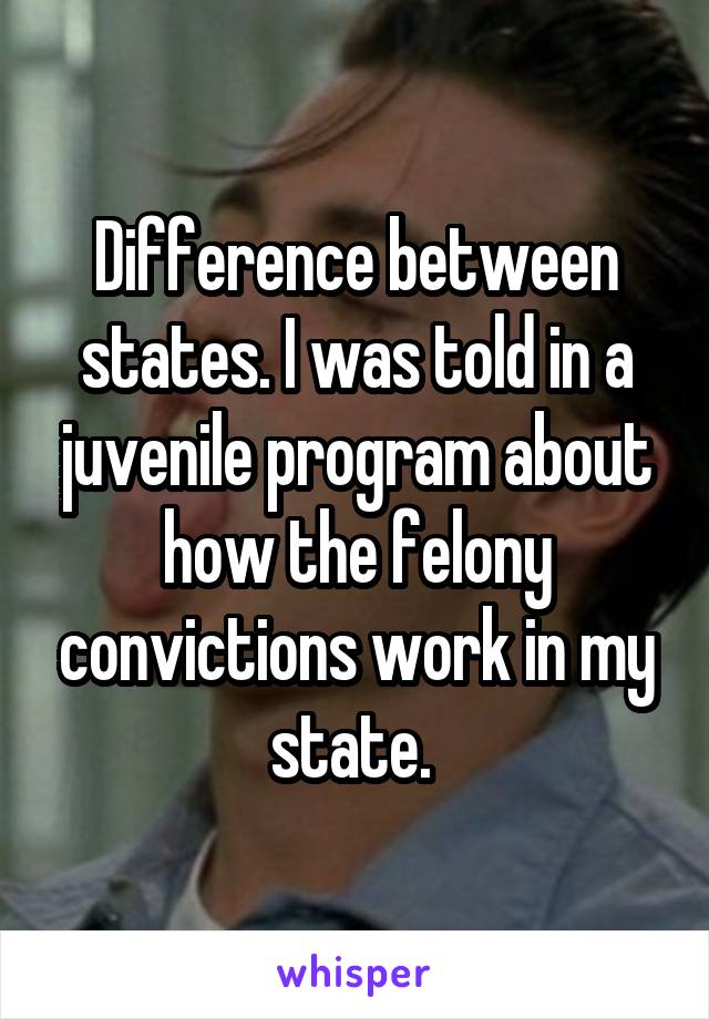 Difference between states. I was told in a juvenile program about how the felony convictions work in my state. 