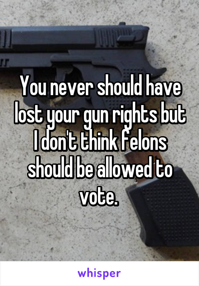 You never should have lost your gun rights but I don't think felons should be allowed to vote. 