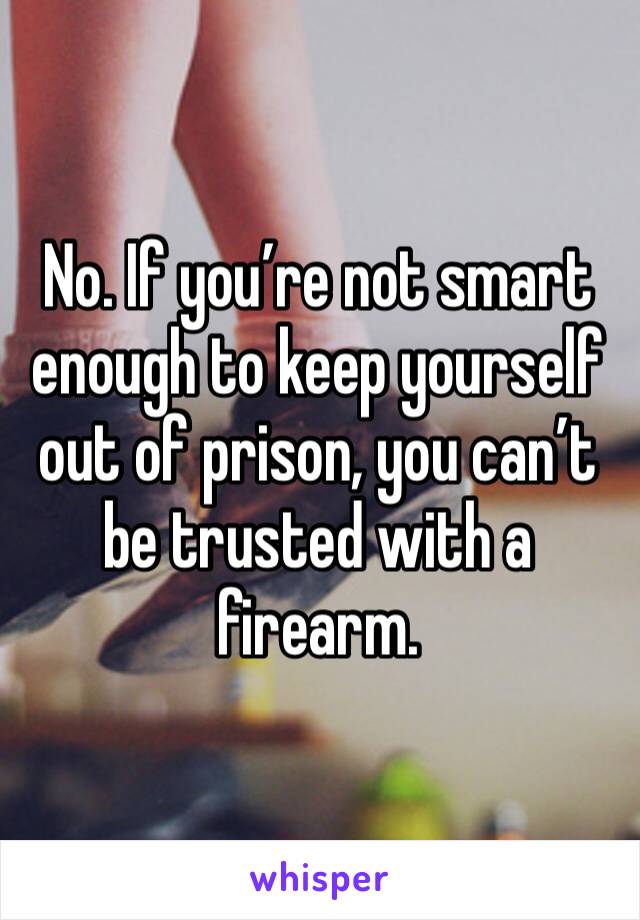 No. If you’re not smart enough to keep yourself out of prison, you can’t be trusted with a firearm.