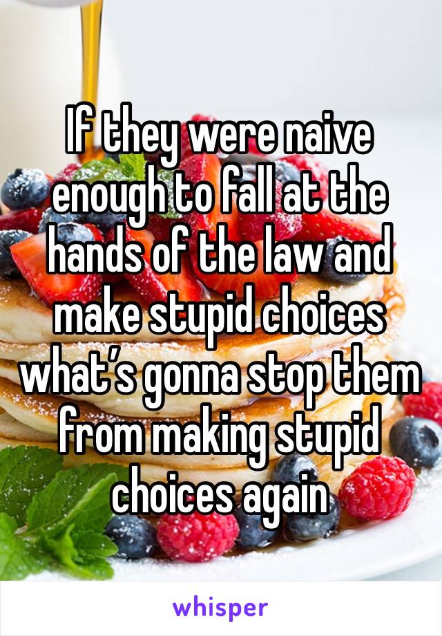 If they were naive enough to fall at the hands of the law and make stupid choices what’s gonna stop them from making stupid choices again 