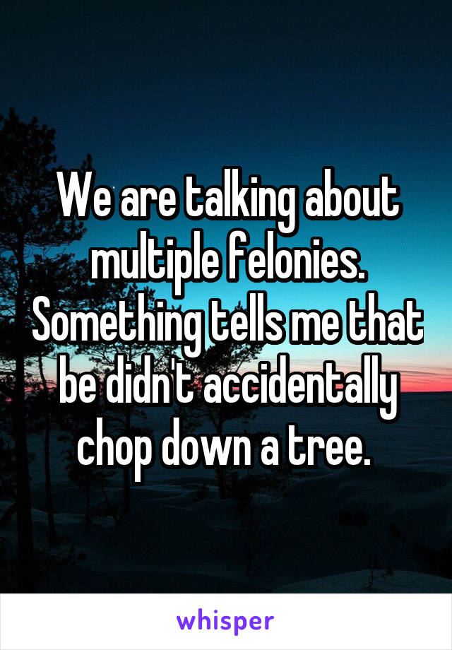 We are talking about multiple felonies. Something tells me that be didn't accidentally chop down a tree. 