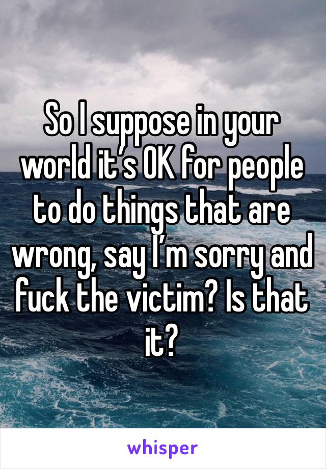 So I suppose in your world it’s OK for people to do things that are wrong, say I’m sorry and fuck the victim? Is that it?