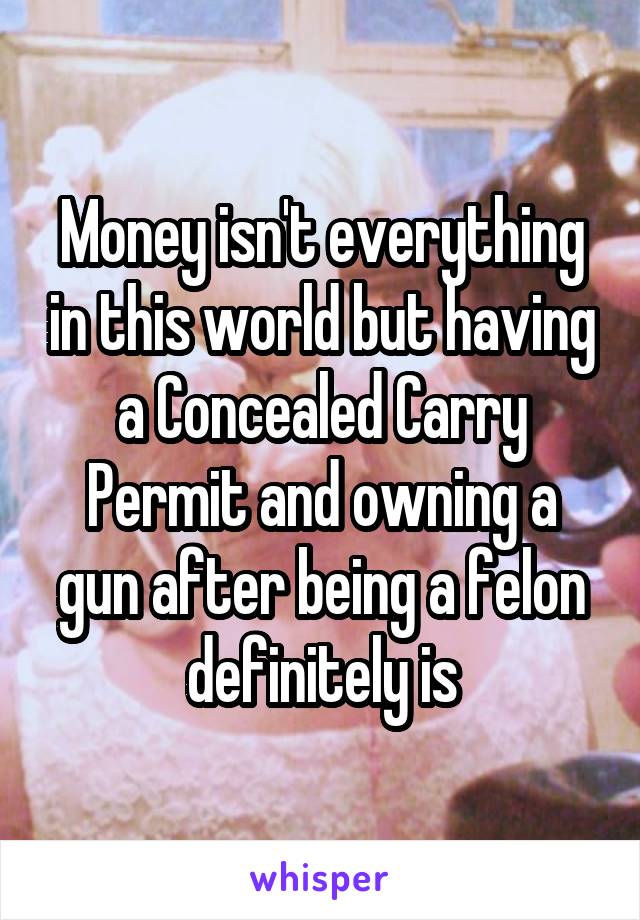 Money isn't everything in this world but having a Concealed Carry Permit and owning a gun after being a felon definitely is