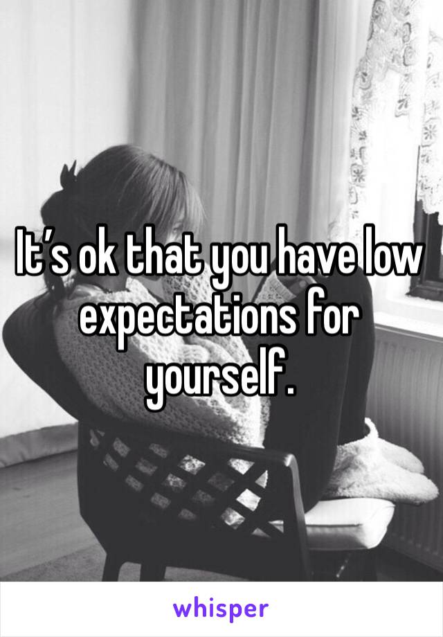 It’s ok that you have low expectations for yourself. 