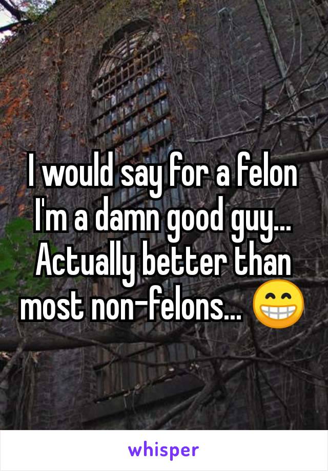 I would say for a felon I'm a damn good guy... Actually better than most non-felons... 😁