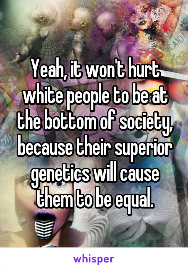 Yeah, it won't hurt white people to be at the bottom of society, because their superior genetics will cause them to be equal.