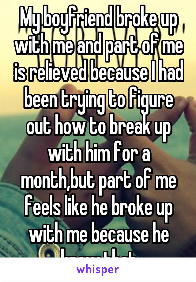 My boyfriend broke up with me and part of me is relieved because I had been trying to figure out how to break up with him for a month,but part of me feels like he broke up with me because he knew that