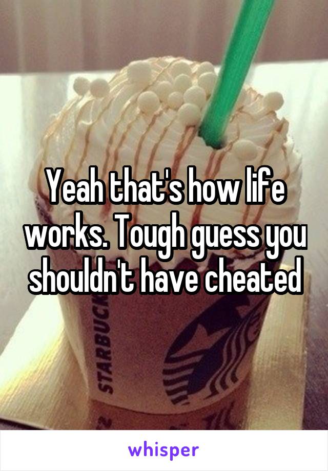 Yeah that's how life works. Tough guess you shouldn't have cheated