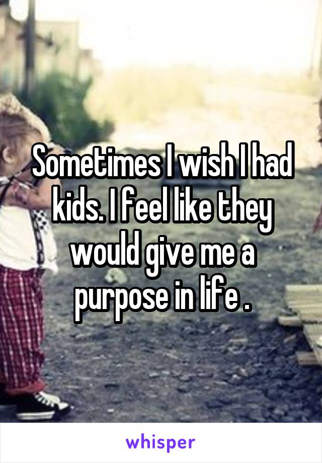 Sometimes I wish I had kids. I feel like they would give me a purpose in life .