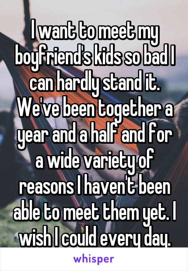 I want to meet my boyfriend's kids so bad I can hardly stand it. We've been together a year and a half and for a wide variety of reasons I haven't been able to meet them yet. I wish I could every day.