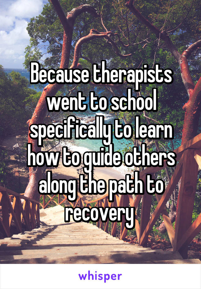 Because therapists went to school specifically to learn how to guide others along the path to recovery 