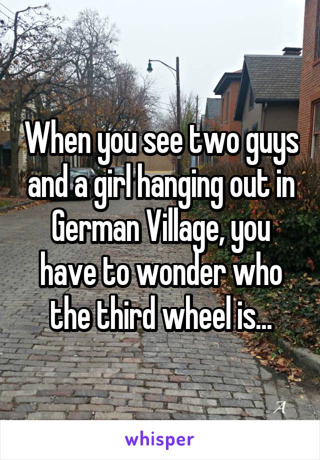 When you see two guys and a girl hanging out in German Village, you have to wonder who the third wheel is...