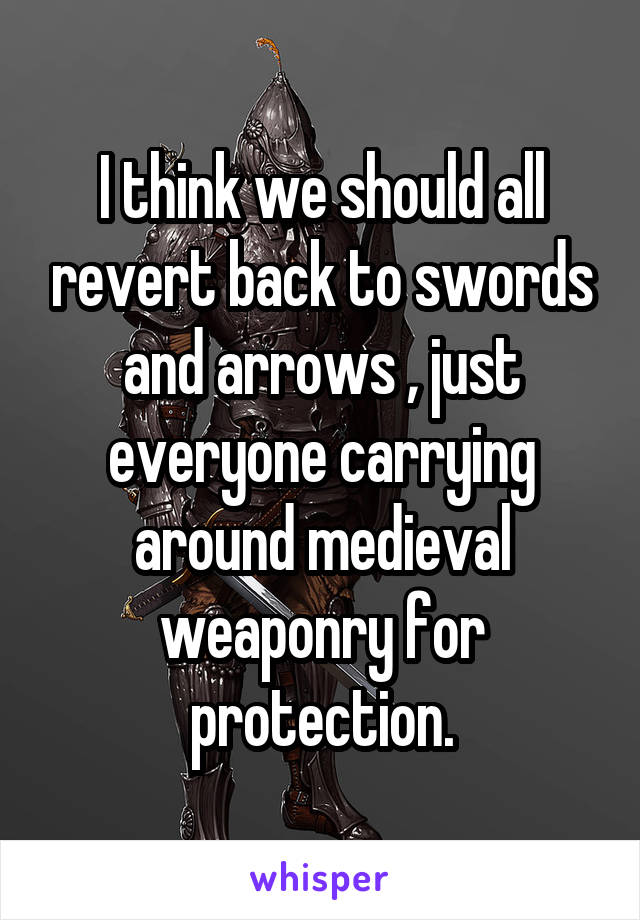 I think we should all revert back to swords and arrows , just everyone carrying around medieval weaponry for protection.