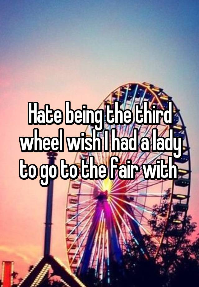 Hate being the third wheel wish I had a lady to go to the fair with 