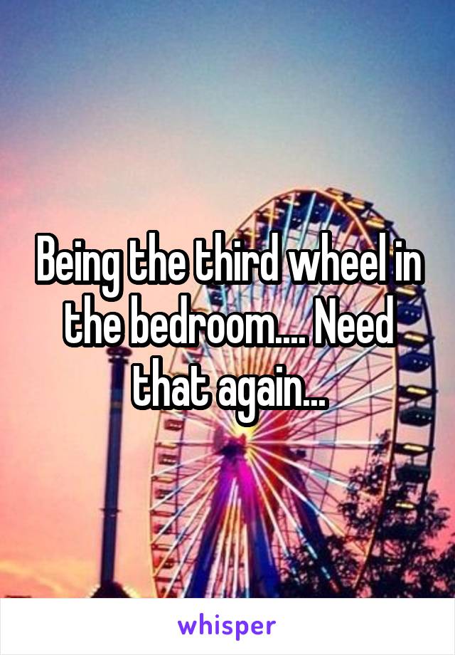 Being the third wheel in the bedroom.... Need that again...