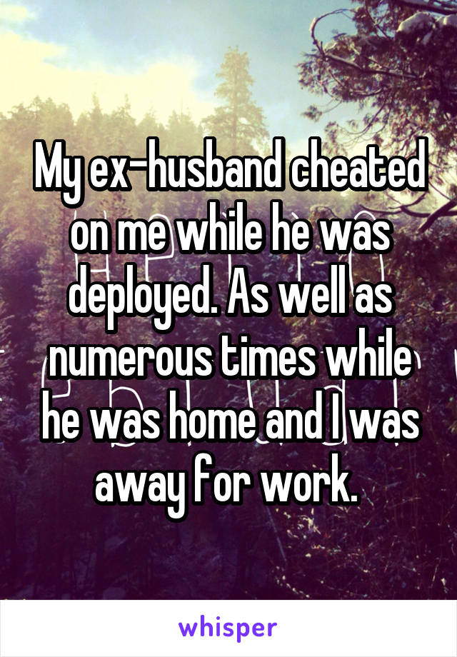 My ex-husband cheated on me while he was deployed. As well as numerous times while he was home and I was away for work. 