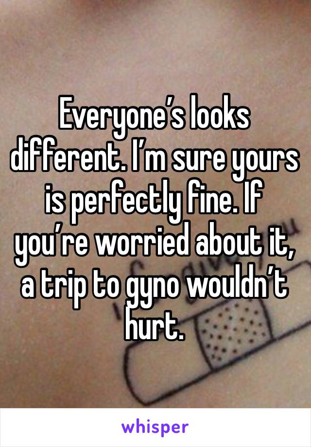 Everyone’s looks different. I’m sure yours is perfectly fine. If you’re worried about it, a trip to gyno wouldn’t hurt. 