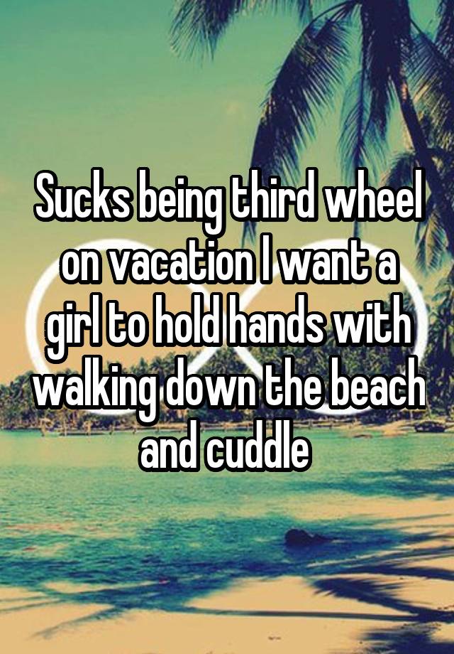 Sucks being third wheel on vacation I want a girl to hold hands with walking down the beach and cuddle 