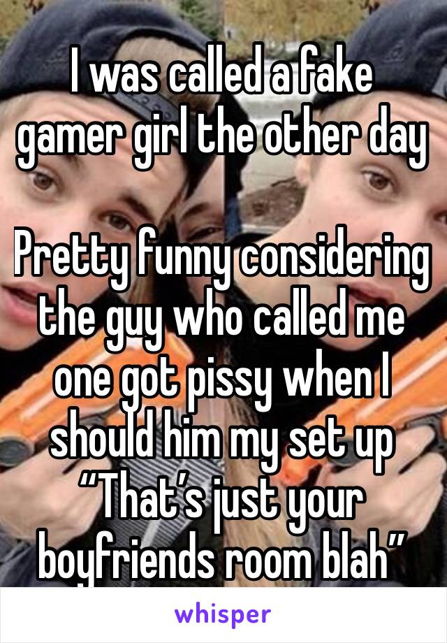 I was called a fake gamer girl the other day 

Pretty funny considering the guy who called me one got pissy when I should him my set up
“That’s just your boyfriends room blah”