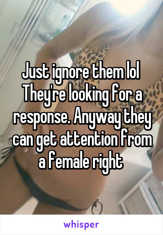 Just ignore them lol 
They're looking for a response. Anyway they can get attention from a female right 