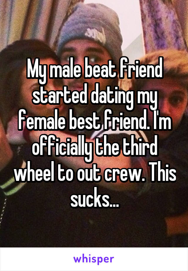 My male beat friend started dating my female best friend. I'm officially the third wheel to out crew. This sucks...