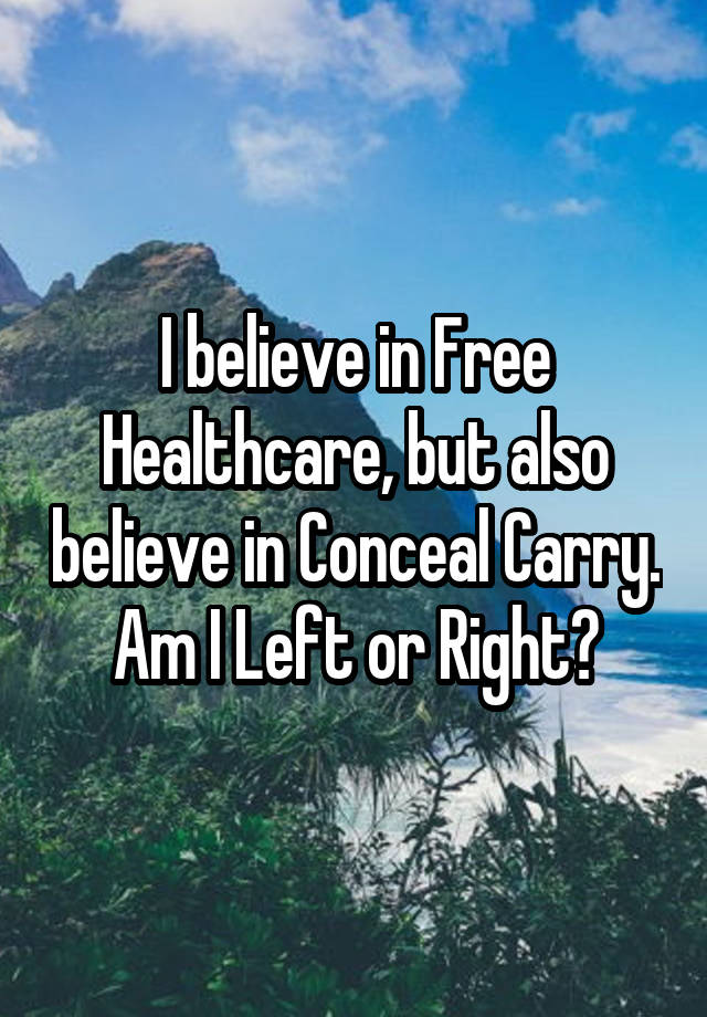 I believe in Free Healthcare, but also believe in Conceal Carry. Am I Left or Right?