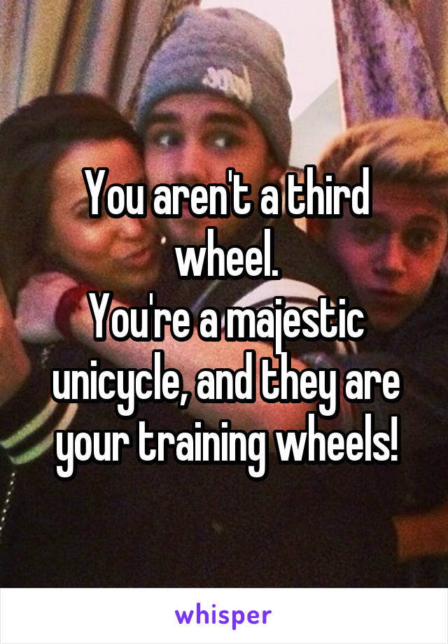 You aren't a third wheel.
You're a majestic unicycle, and they are your training wheels!