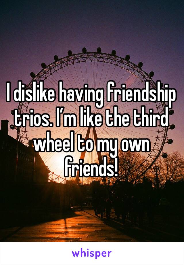 I dislike having friendship trios. I’m like the third wheel to my own friends!