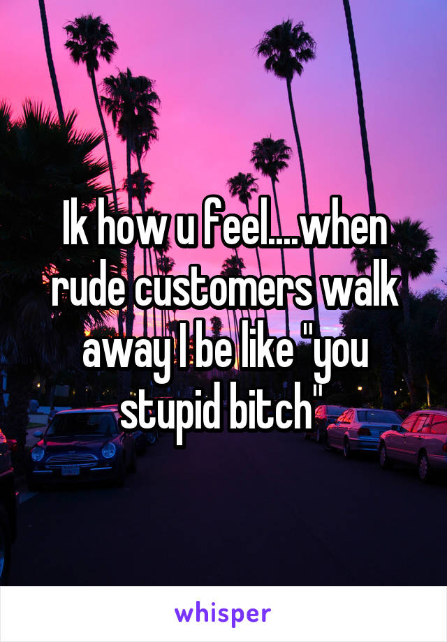 Ik how u feel....when rude customers walk away I be like "you stupid bitch" 