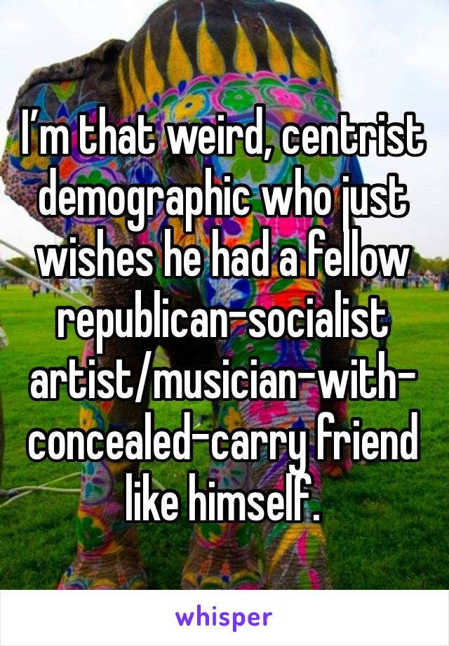 I’m that weird, centrist demographic who just wishes he had a fellow republican-socialist artist/musician-with-concealed-carry friend like himself.