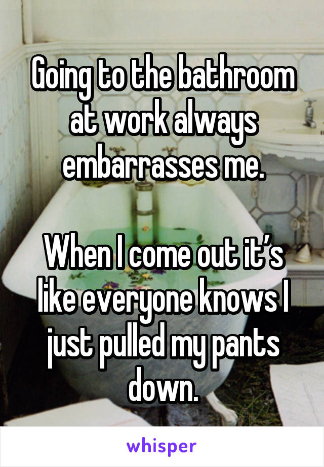 Going to the bathroom at work always embarrasses me.

When I come out it’s like everyone knows I just pulled my pants down.