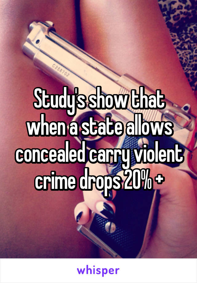 Study's show that when a state allows concealed carry violent crime drops 20% +