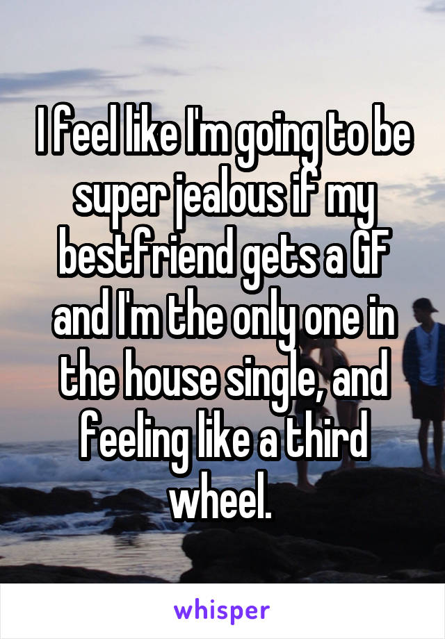 I feel like I'm going to be super jealous if my bestfriend gets a GF and I'm the only one in the house single, and feeling like a third wheel. 