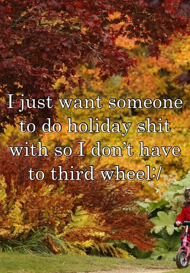 I just want someone to do holiday shit with so I don’t have to third wheel:/ 