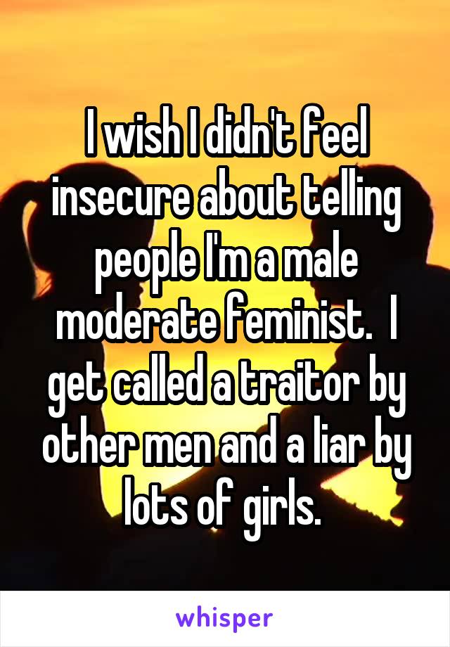 I wish I didn't feel insecure about telling people I'm a male moderate feminist.  I get called a traitor by other men and a liar by lots of girls. 