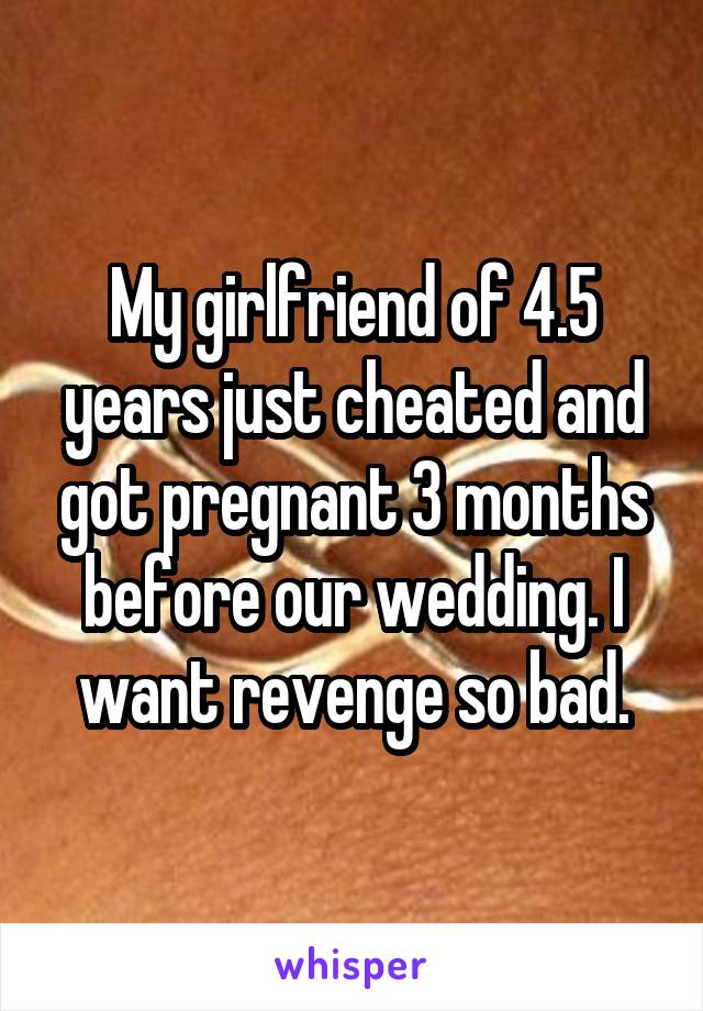 My girlfriend of 4.5 years just cheated and got pregnant 3 months before our wedding. I want revenge so bad.