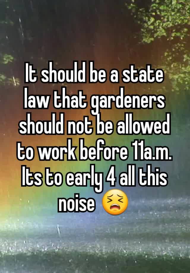 It should be a state law that gardeners should not be allowed to work before 11a.m. Its to early 4 all this noise 😣