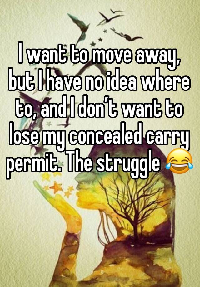 I want to move away, but I have no idea where to, and I don’t want to lose my concealed carry permit. The struggle 😂