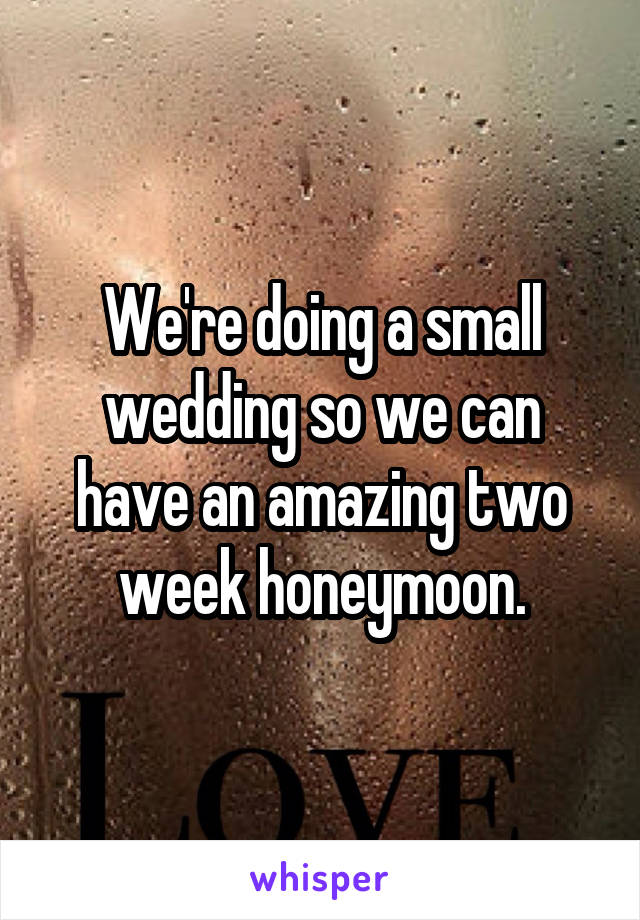 We're doing a small wedding so we can have an amazing two week honeymoon.