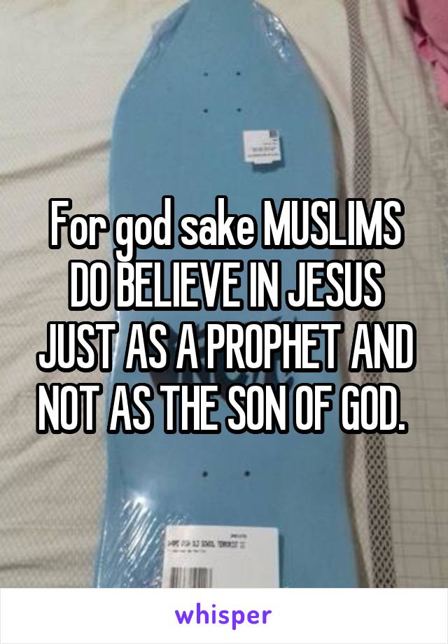 For god sake MUSLIMS DO BELIEVE IN JESUS JUST AS A PROPHET AND NOT AS THE SON OF GOD. 