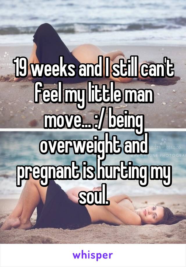 19 weeks and I still can't feel my little man move... :/ being overweight and pregnant is hurting my soul.